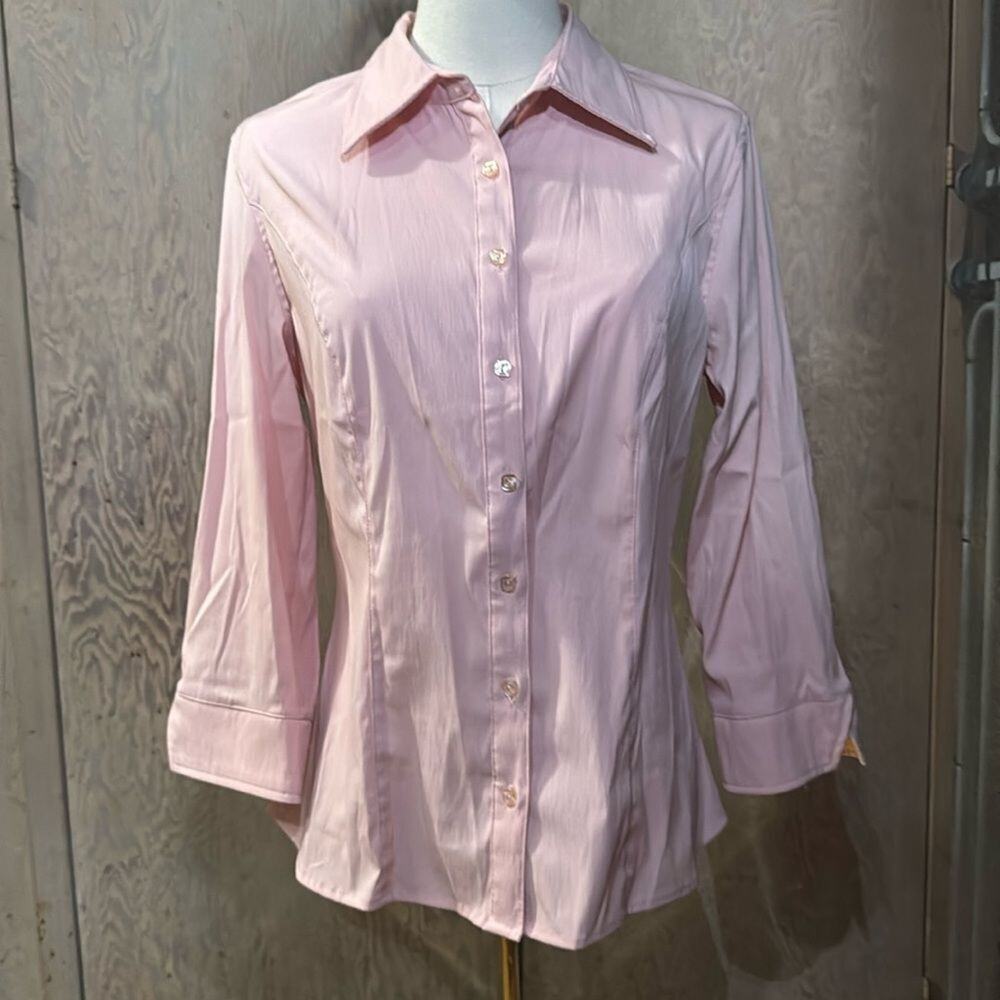 Apt. 9 Stretch Light Pink Princess Seam Detail Button Up Shirt Size Medium